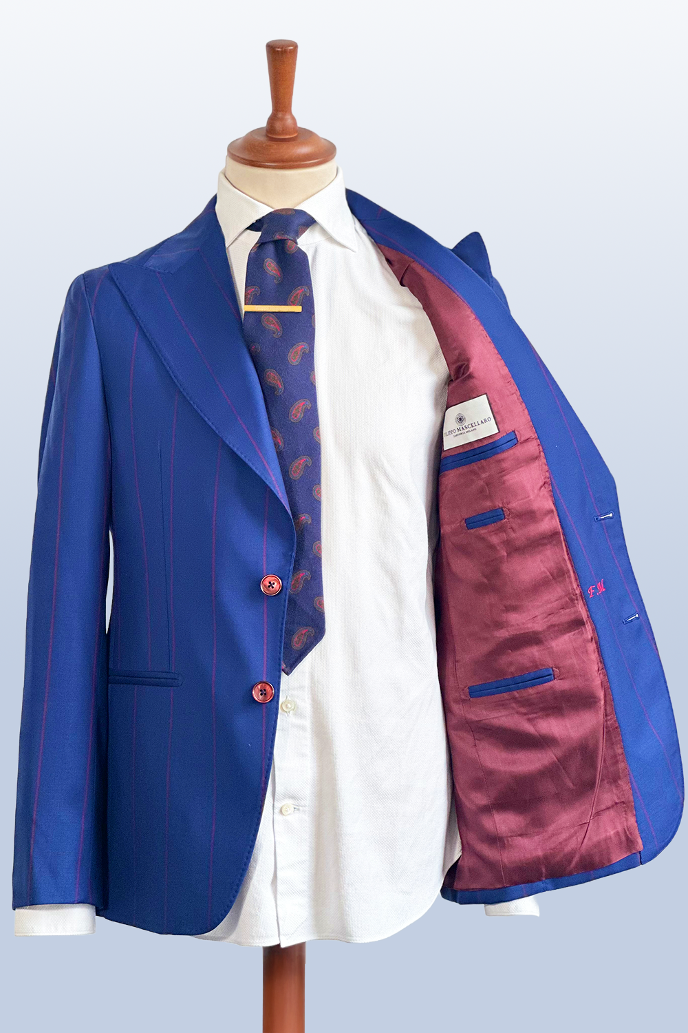 ABITO MONOPETTO A RIGHE BLU E BORDEAUX