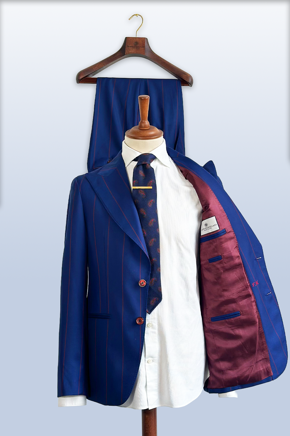 ABITO MONOPETTO A RIGHE BLU E BORDEAUX