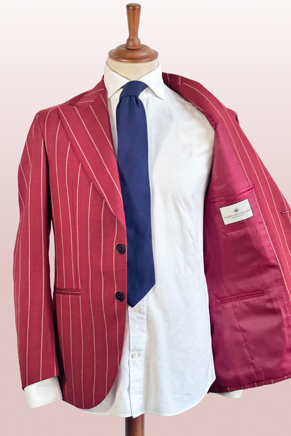 ABITO MONOPETTO RUBINO A RIGHE