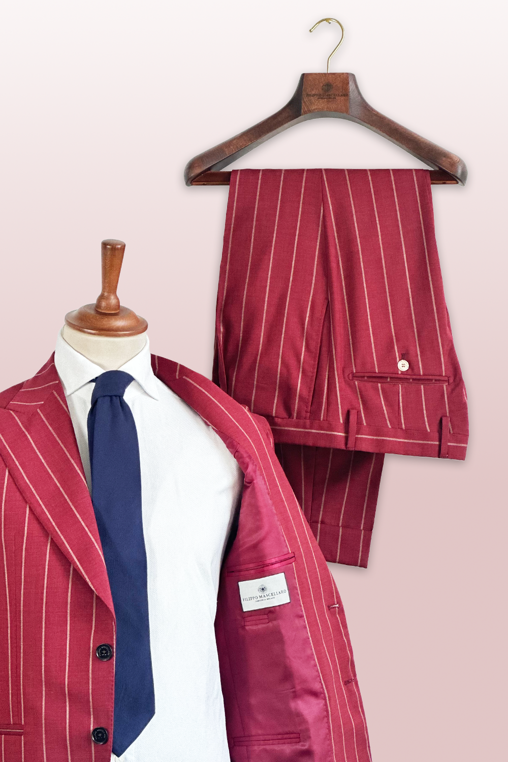 ABITO MONOPETTO RUBINO A RIGHE