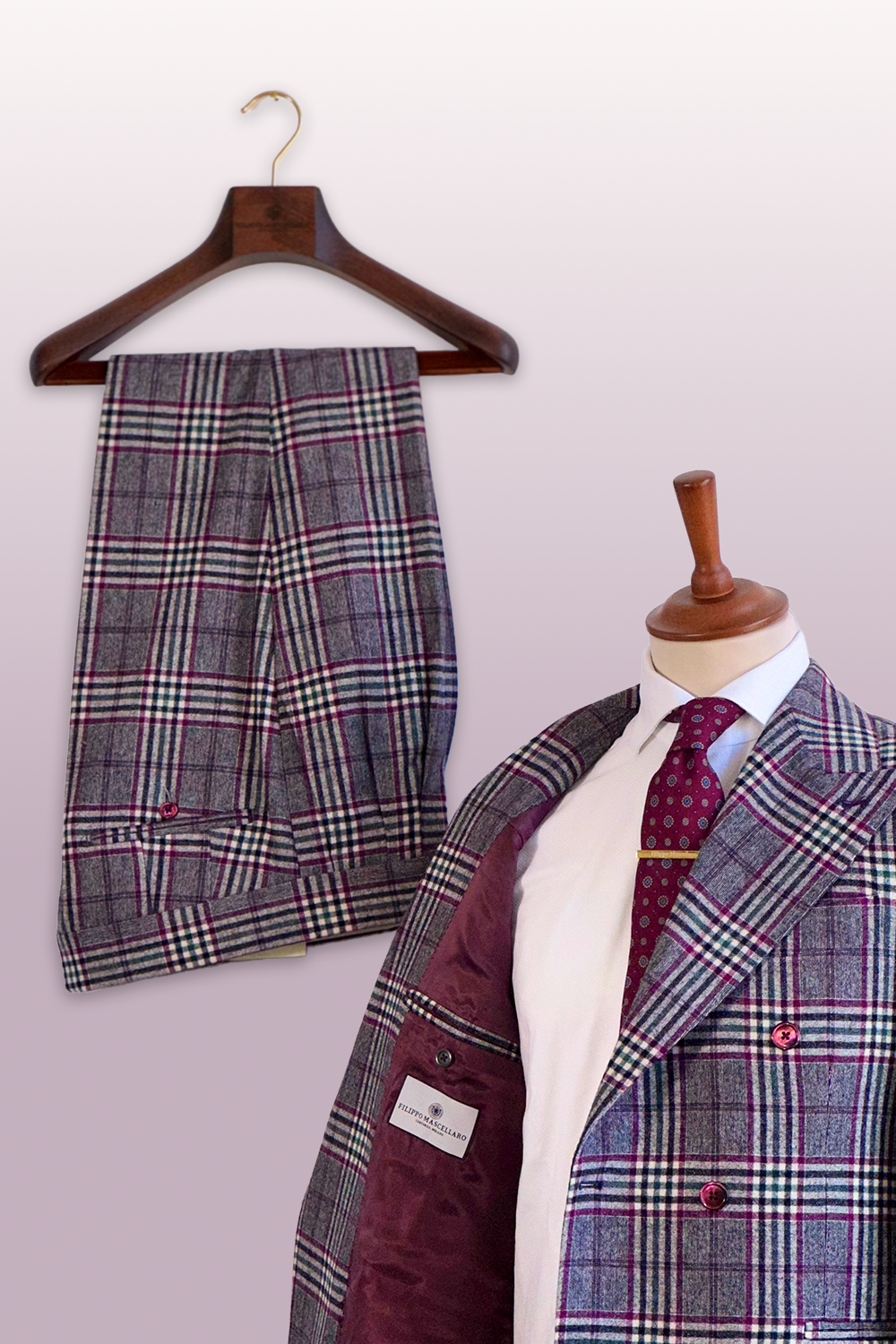 ABITO DOPPIOPETTO PRINCIPE DI GALLES BORDEAUX E GRIGIO