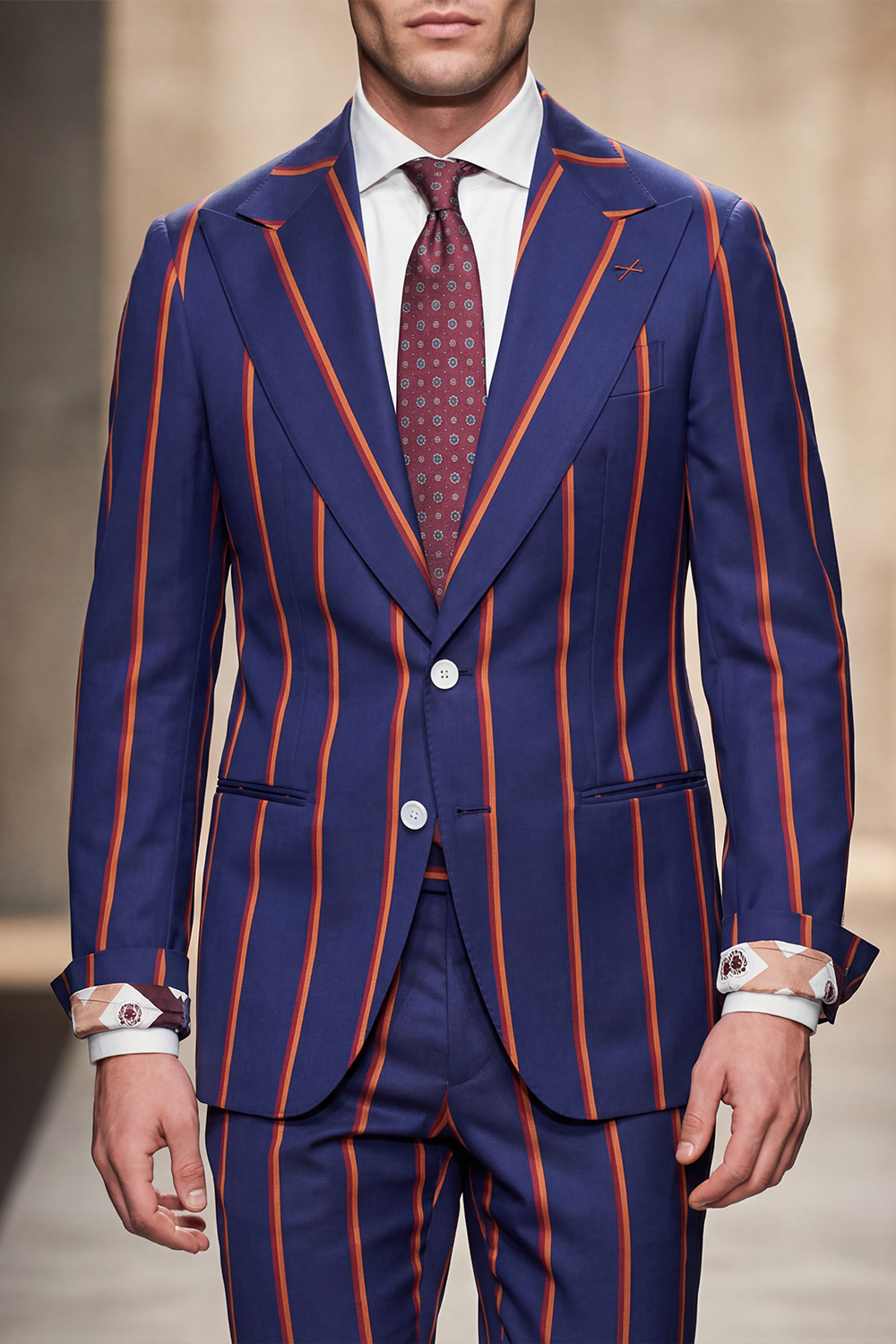 ABITO MONOPETTO A RIGHE BLU E RUGGINE