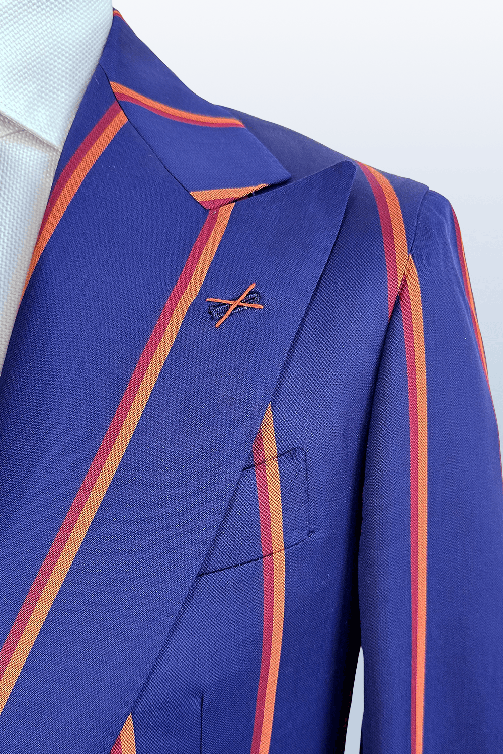 ABITO MONOPETTO A RIGHE BLU E RUGGINE