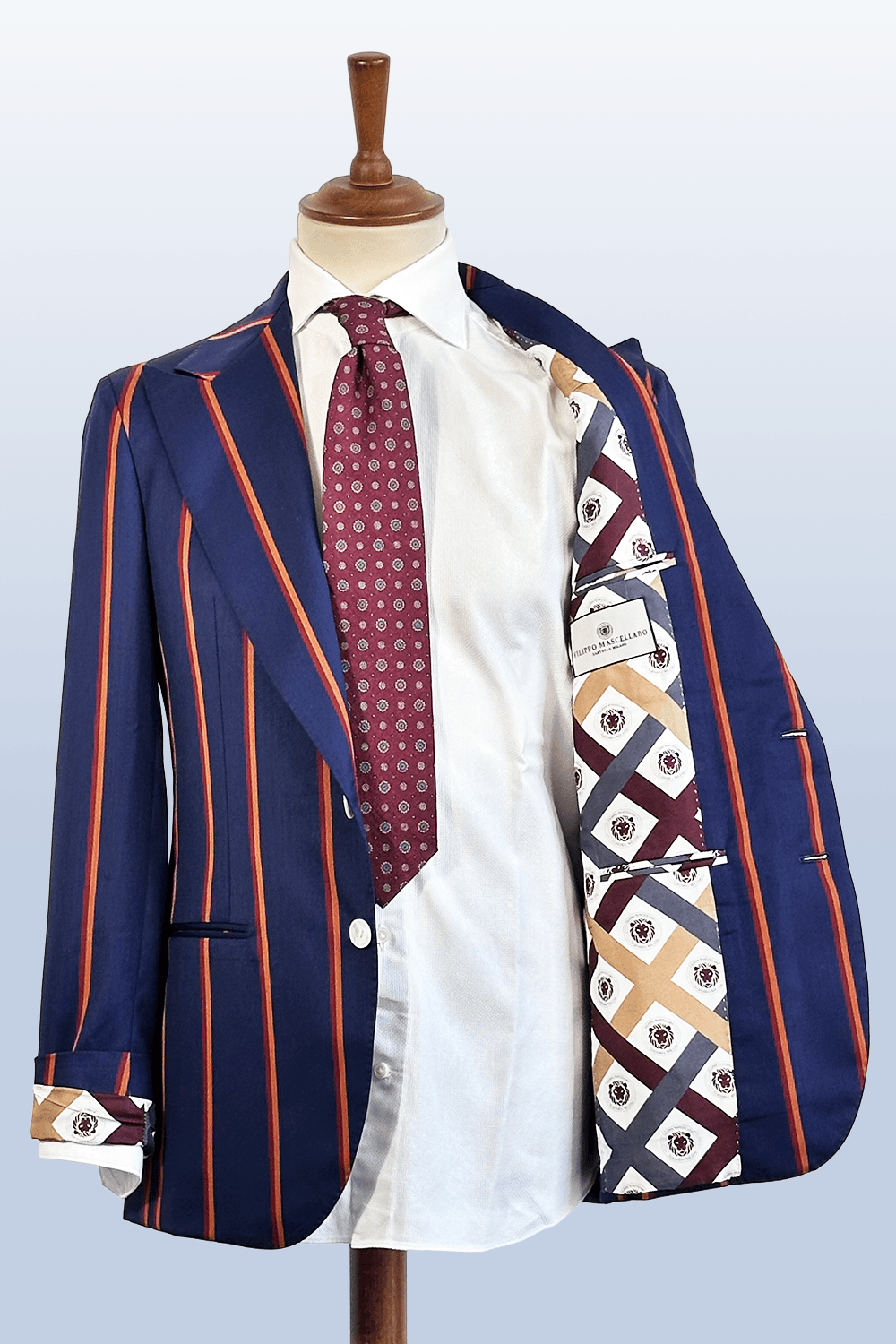 ABITO MONOPETTO A RIGHE BLU E RUGGINE