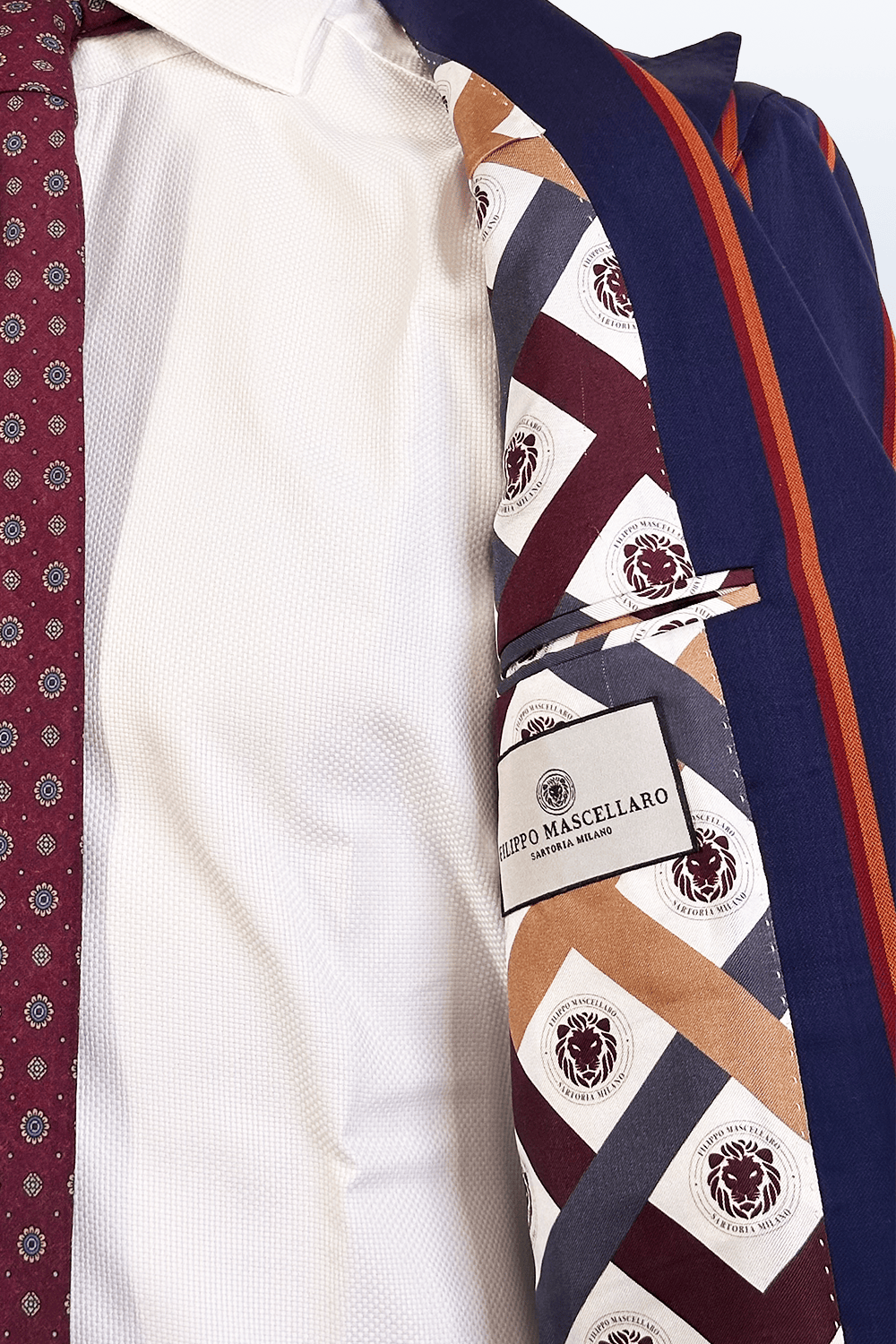 ABITO MONOPETTO A RIGHE BLU E RUGGINE