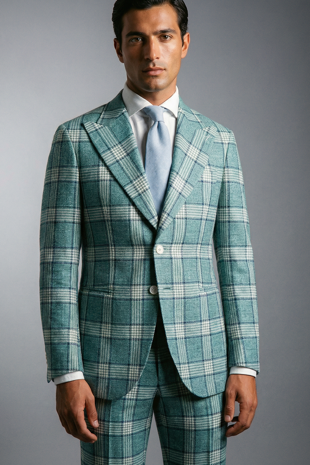 ABITO ESTIVO MONOPETTO A QUADRI VERDE ACQUA