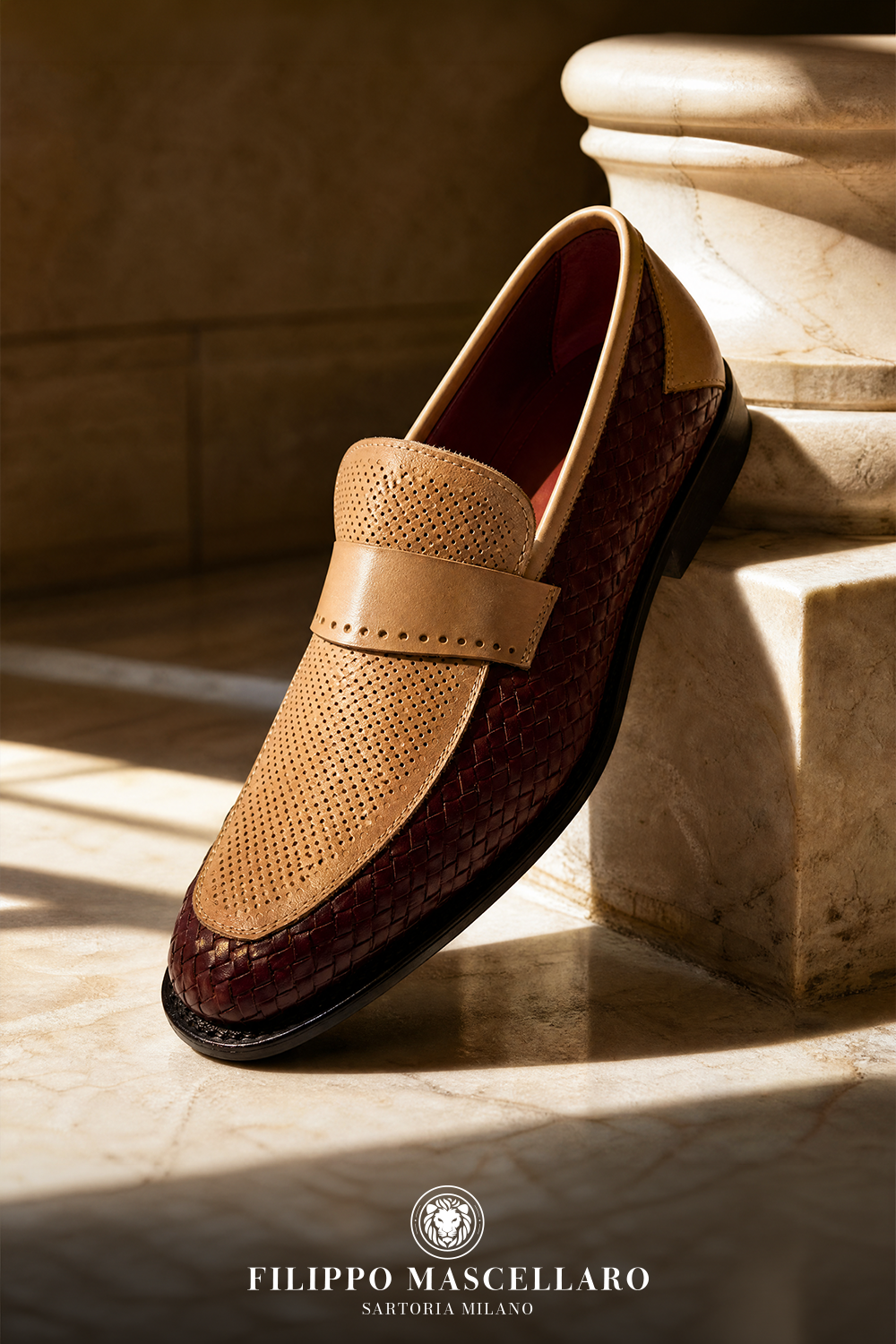 MOCASSINO IN PELLE INTRECCIATA & PELLE TRAFORATA