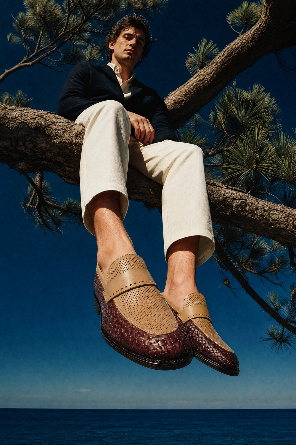 MOCASSINO IN PELLE INTRECCIATA & PELLE TRAFORATA