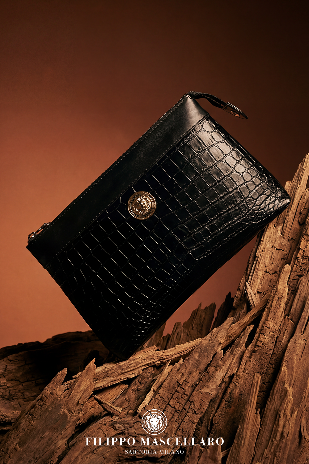 POCHETTE IN COCCODRILLO - NERO