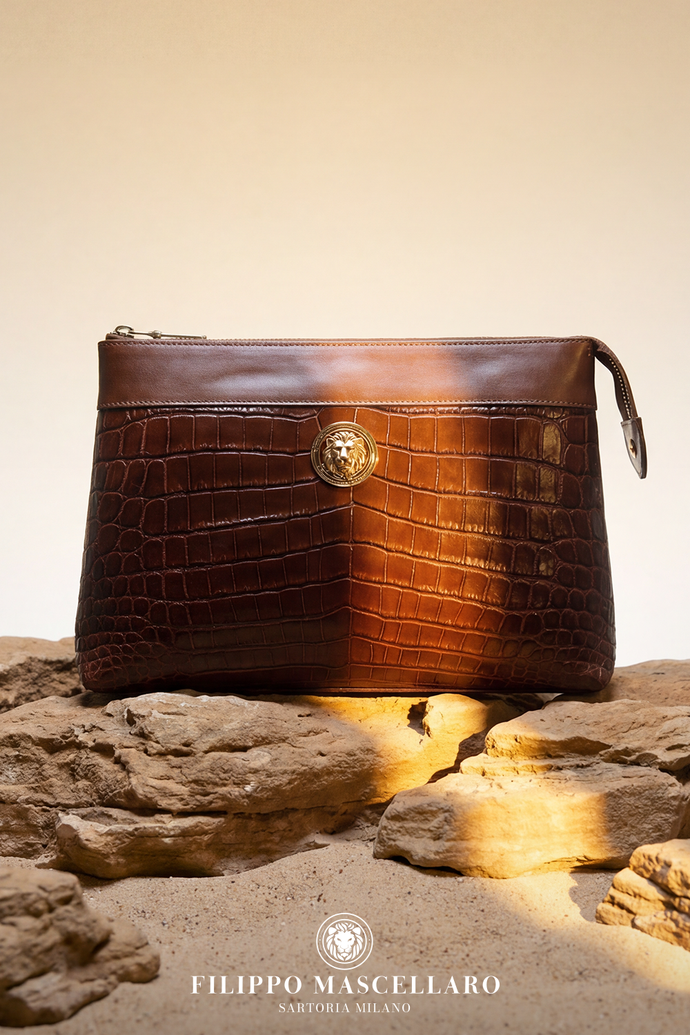 POCHETTE IN COCCODRILLO - MARRONE LUCIDO