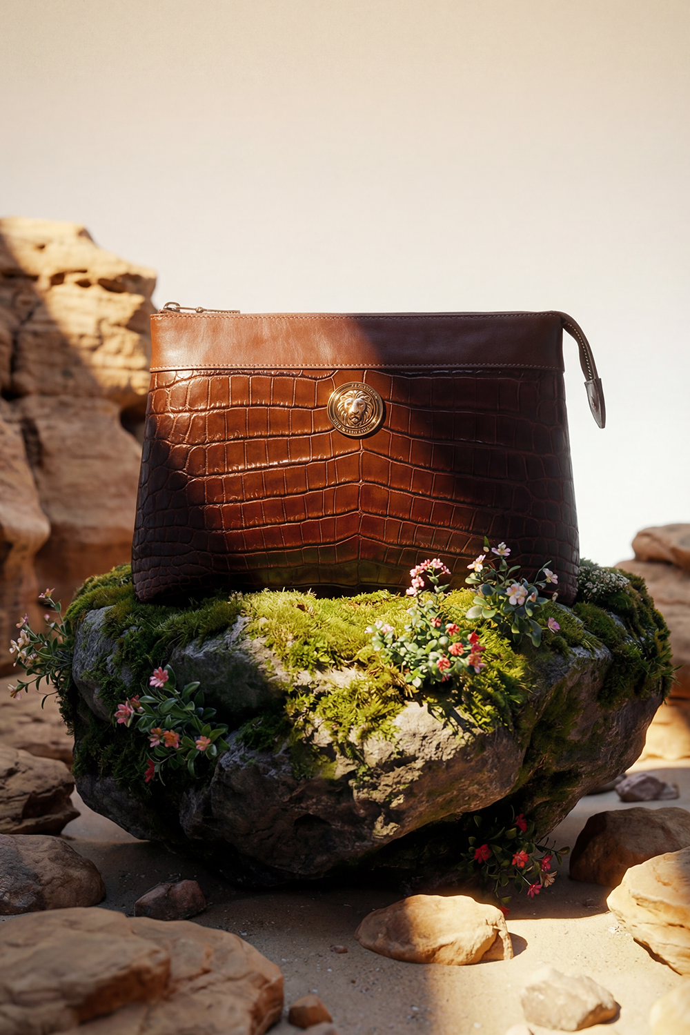 POCHETTE IN COCCODRILLO - MARRONE LUCIDO