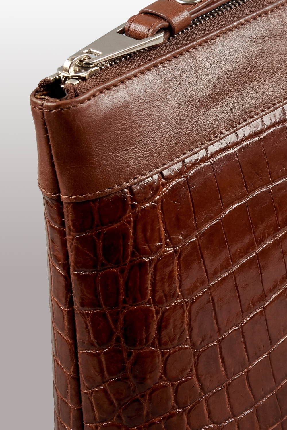 POCHETTE IN COCCODRILLO - MARRONE LUCIDO