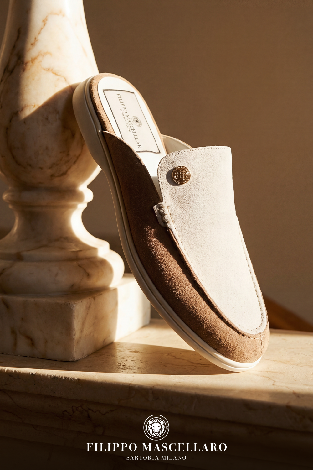 SABOT IN CAMOSCIO PANNA & CUOIO CHIARO