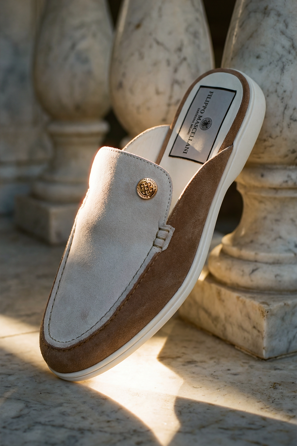 SABOT IN CAMOSCIO PANNA & CUOIO CHIARO