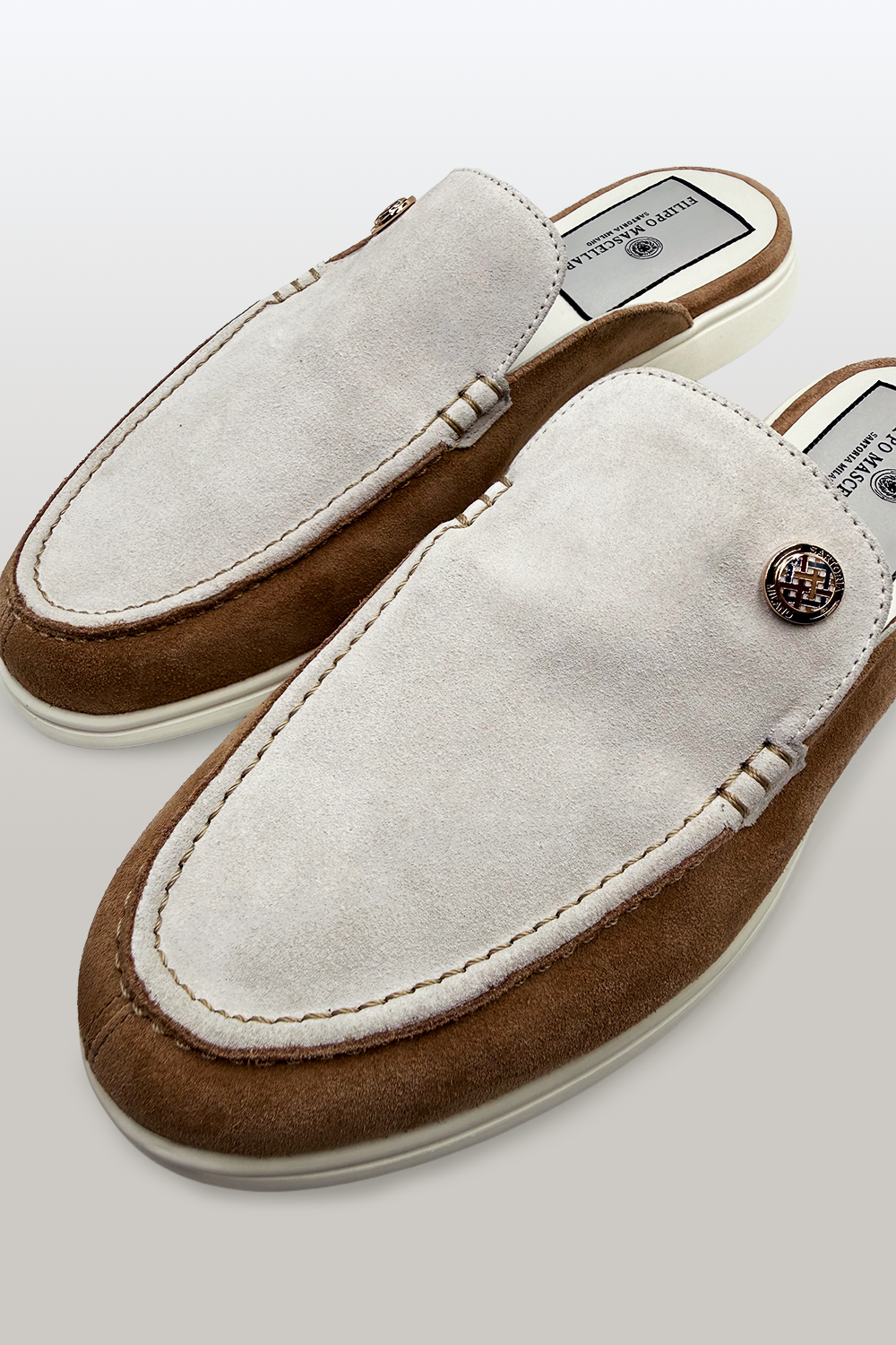 SABOT IN CAMOSCIO PANNA & CUOIO CHIARO