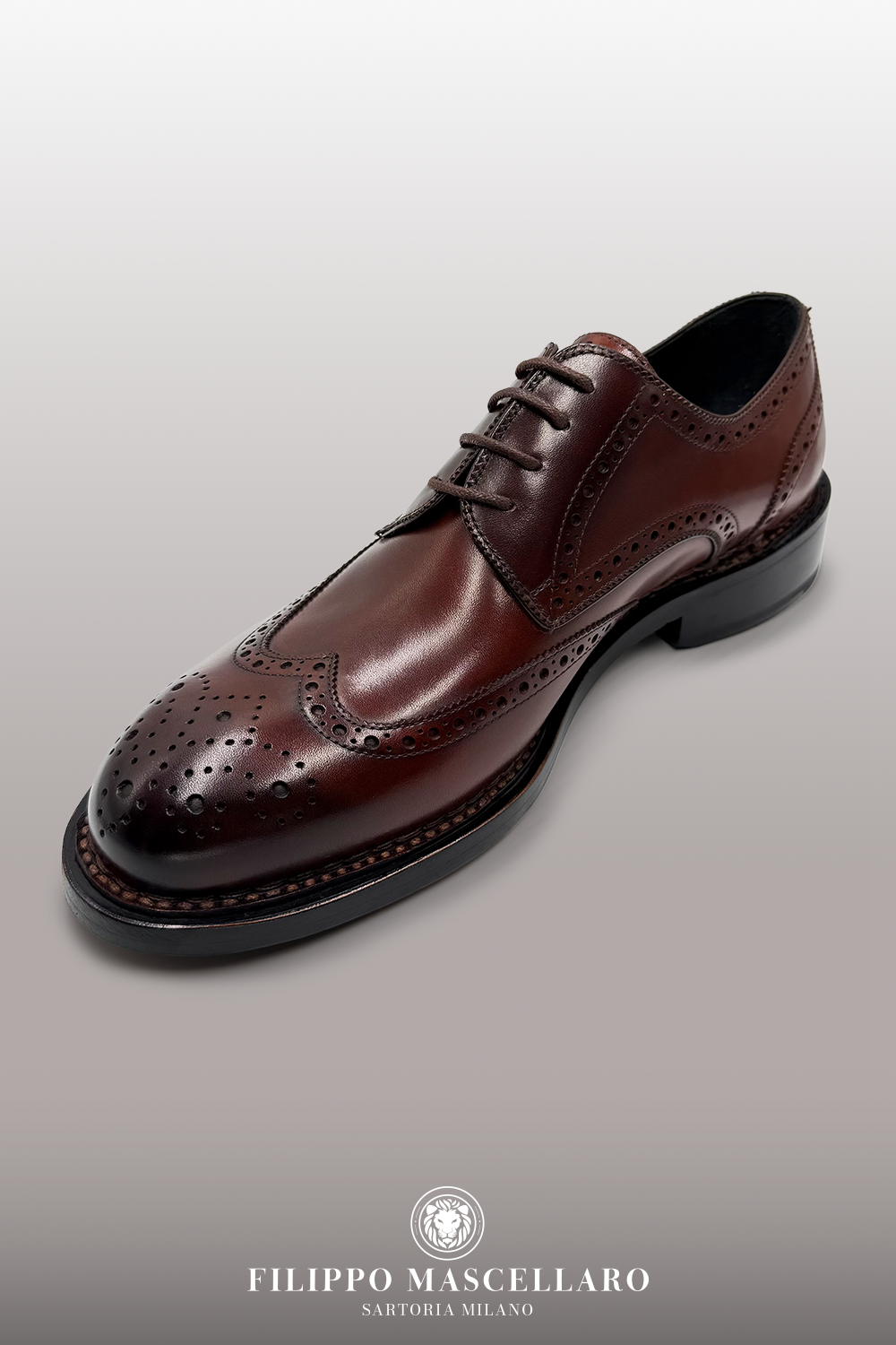 SCARPA DERBY BROGUE IN PREGIATA PELLE SHELL CORDOVAN