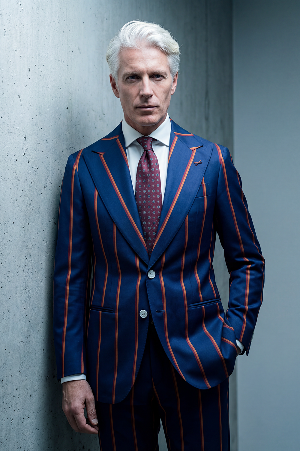 ABITO MONOPETTO A RIGHE BLU E RUGGINE