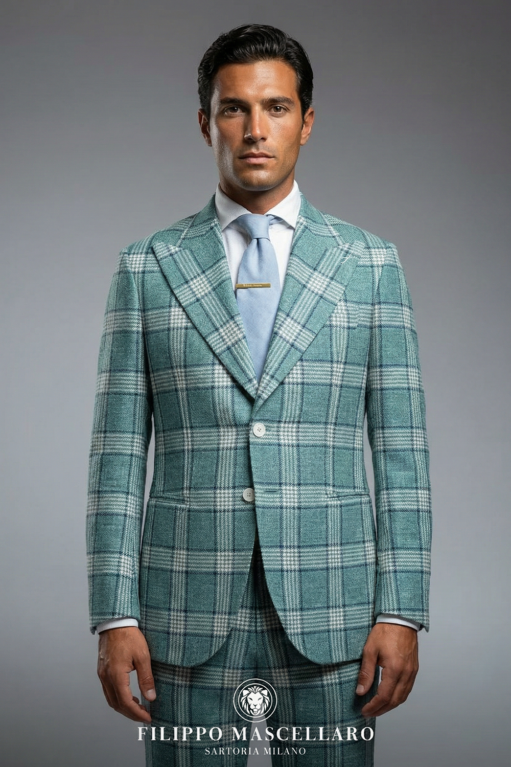 ABITO ESTIVO MONOPETTO A QUADRI VERDE ACQUA