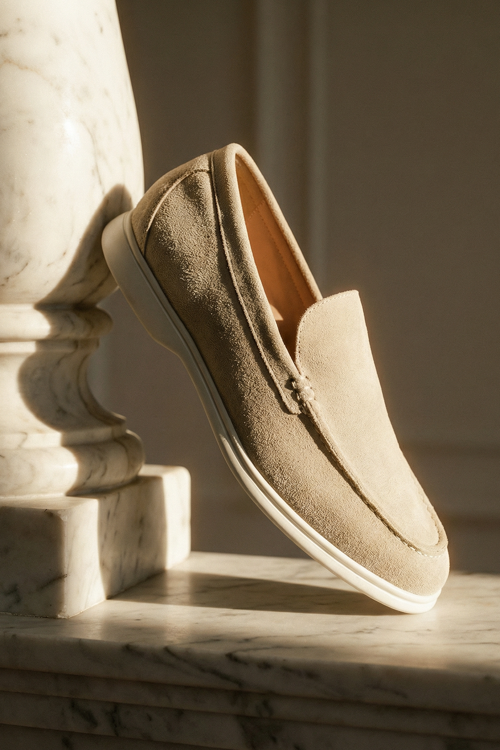 MOCASSINO IN CAMOSCIO GRIGIO SABBIA