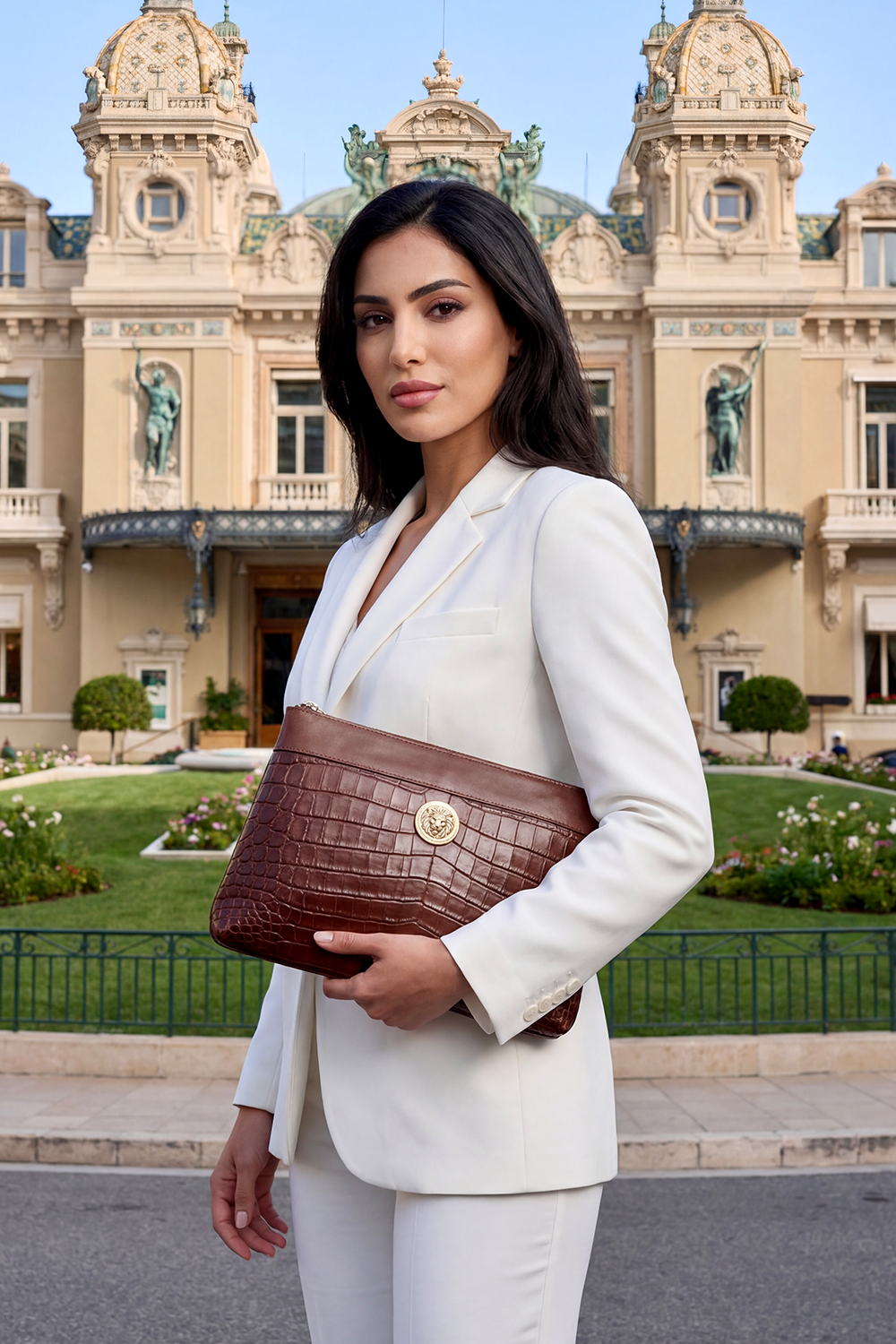 POCHETTE IN COCCODRILLO - MARRONE LUCIDO