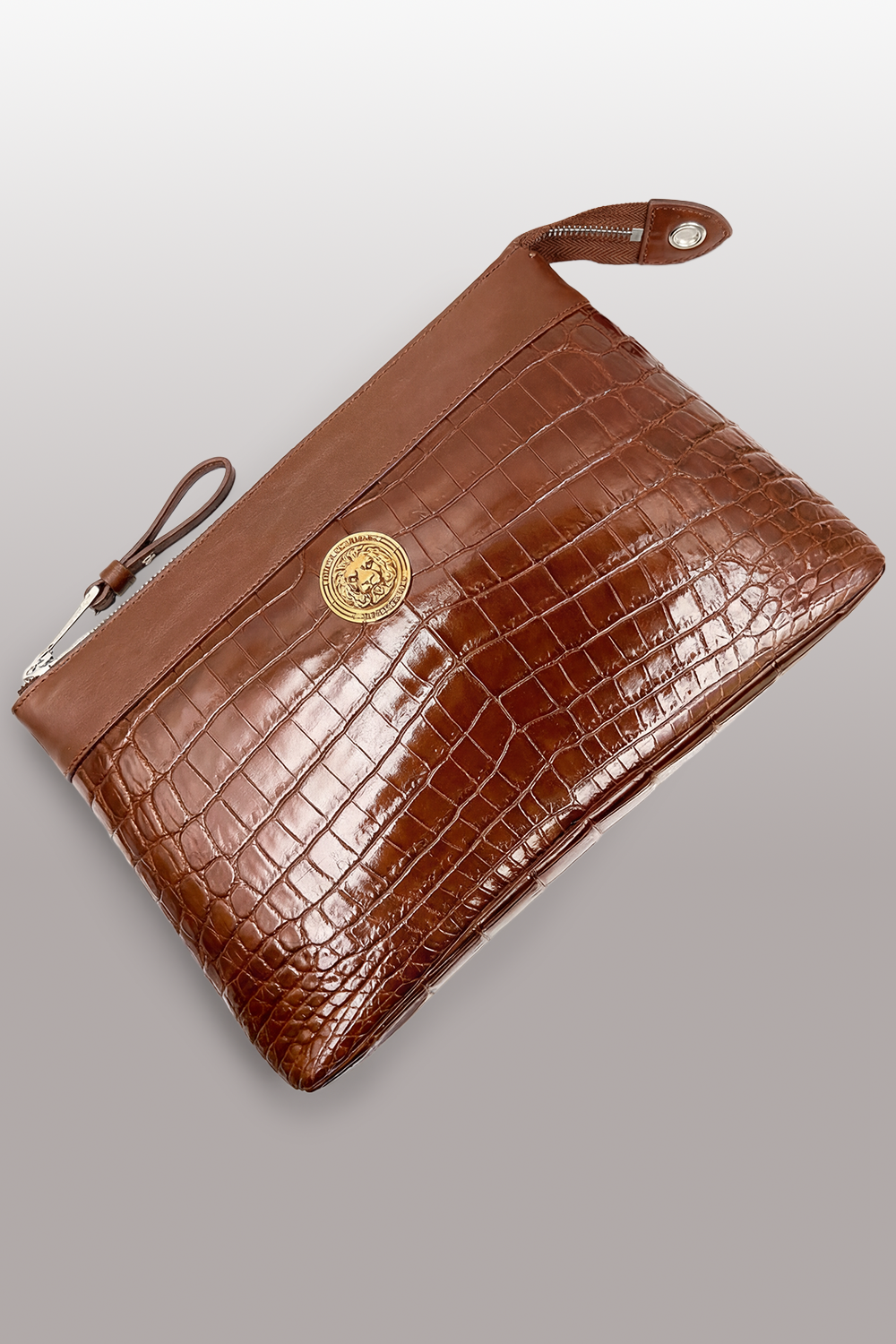 POCHETTE IN COCCODRILLO - MARRONE LUCIDO