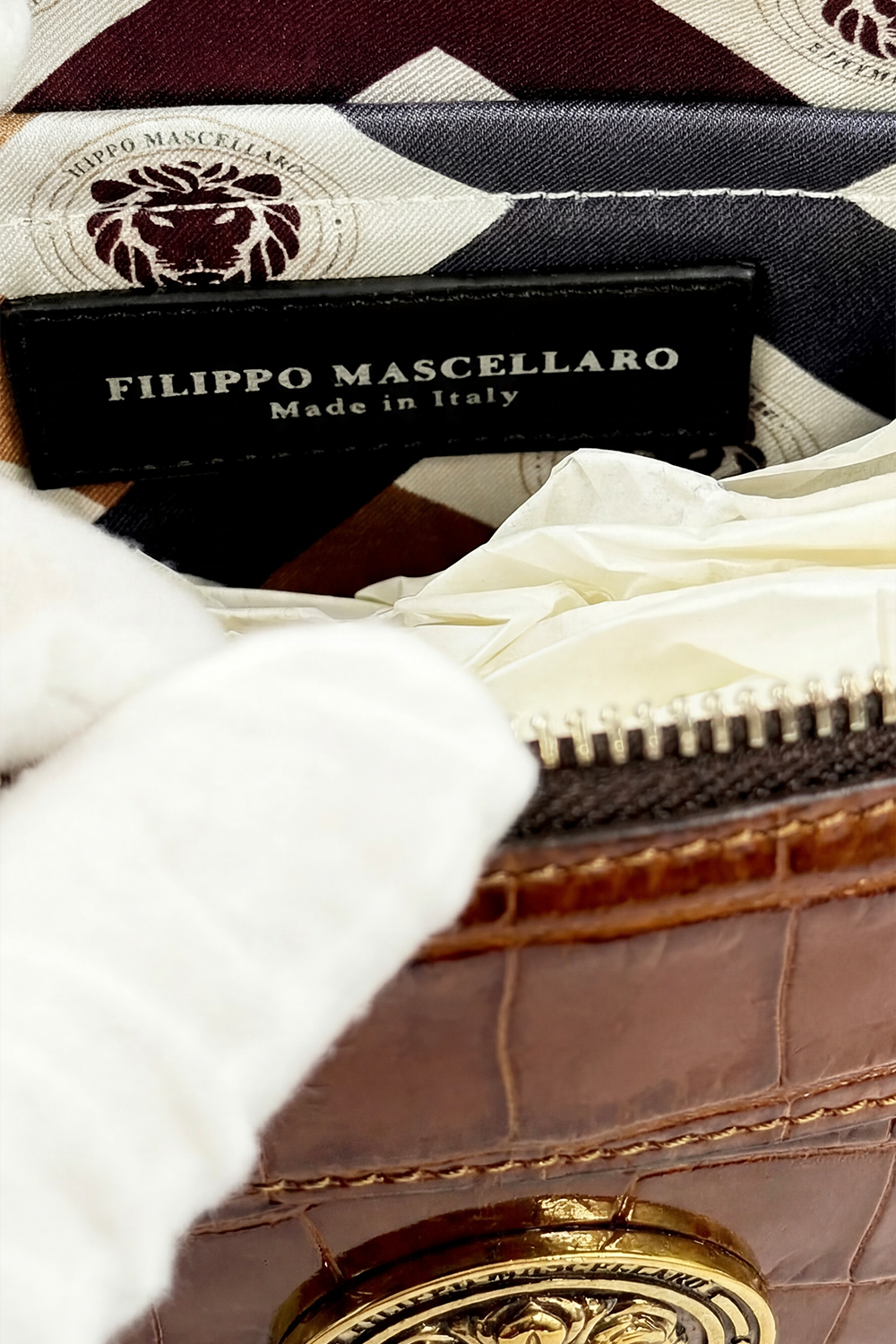 POCHETTE IN COCCODRILLO - MARRONE LUCIDO