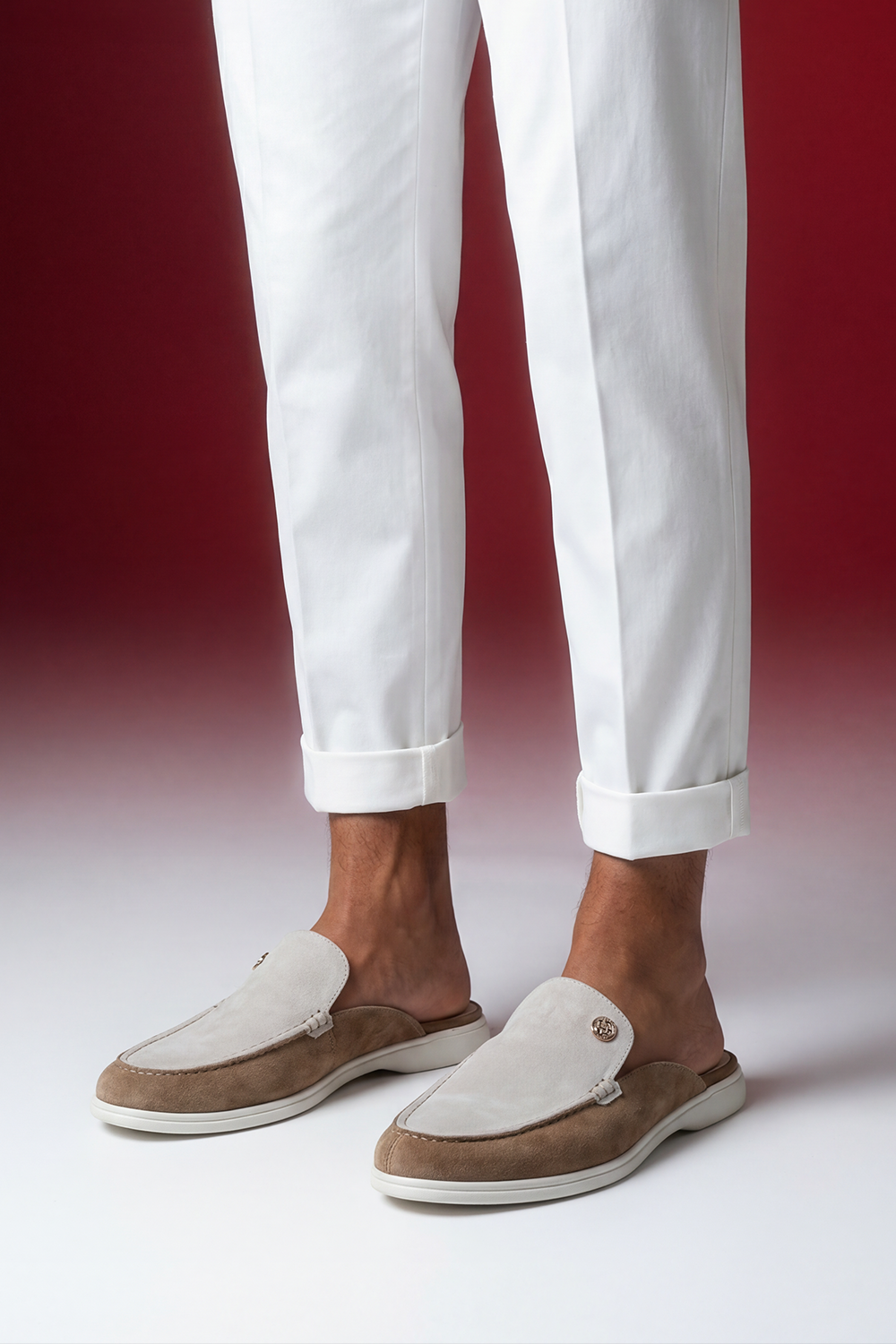 SABOT IN CAMOSCIO PANNA & CUOIO CHIARO