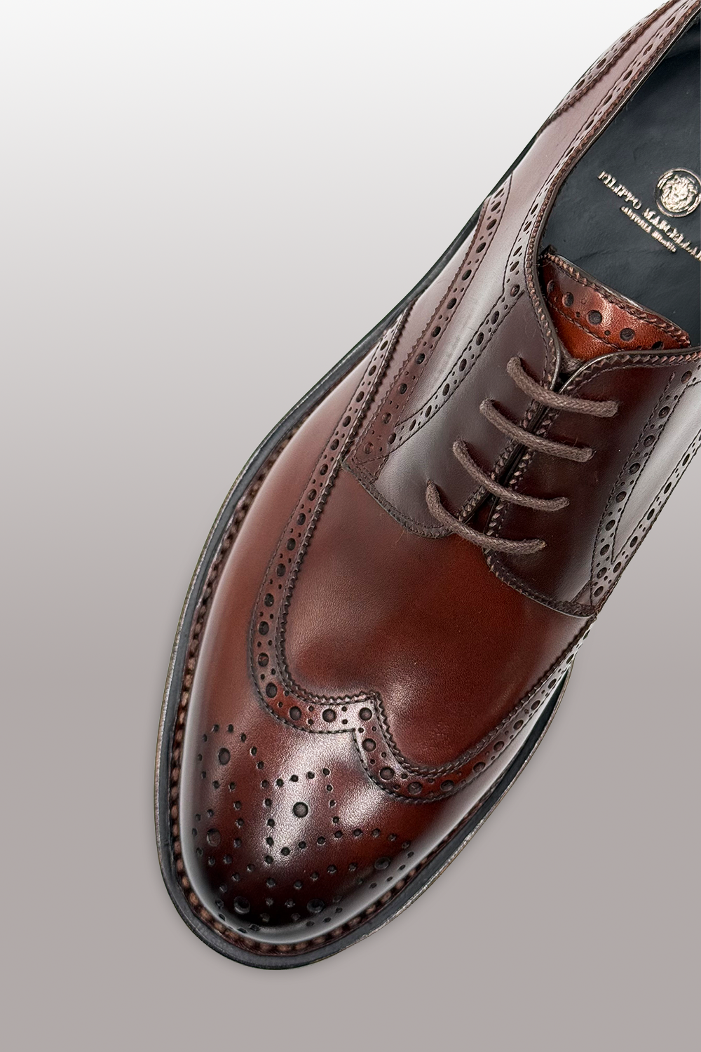 SCARPA DERBY BROGUE IN PREGIATA PELLE SHELL CORDOVAN