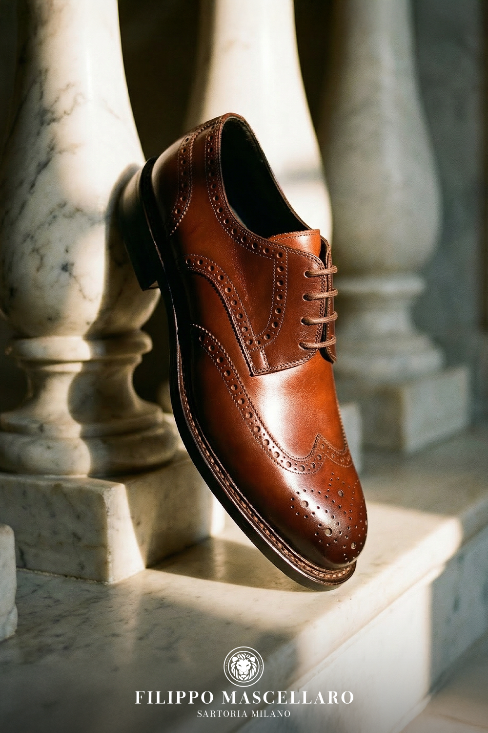 SCARPA DERBY BROGUE IN PREGIATA PELLE SHELL CORDOVAN