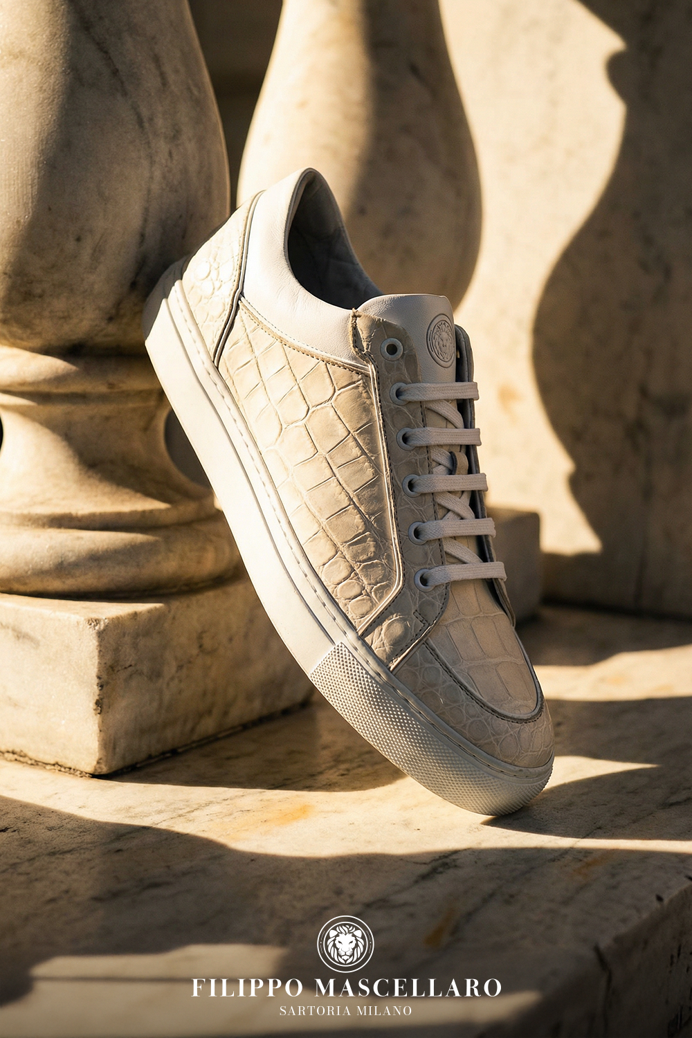 SNEAKERS IN COCCODRILLO - BIANCO